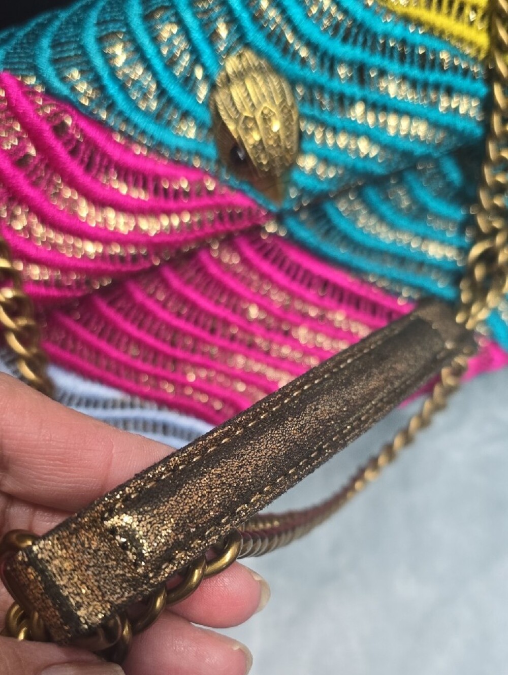 Kurt Geiger Multicolor Beaded Wave Crossbody - Pink Teal Yellow White - Picture 3 of 10